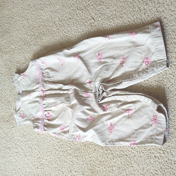 Gymboree Tan with Pink Floral Sleeveless Long Pants Jumpsuit Size 12-18 Months - Picture 1 of 7